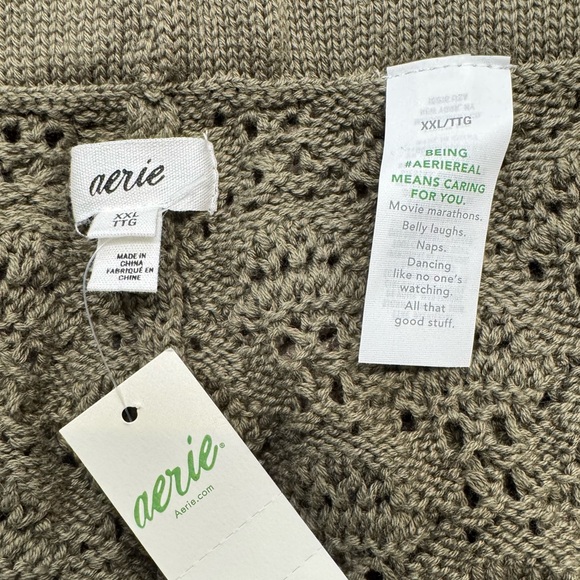 NWT Aerie Crochet Coverup Pants Olive Green Cotton Size XXL Loungewear Beach - Picture 7 of 10